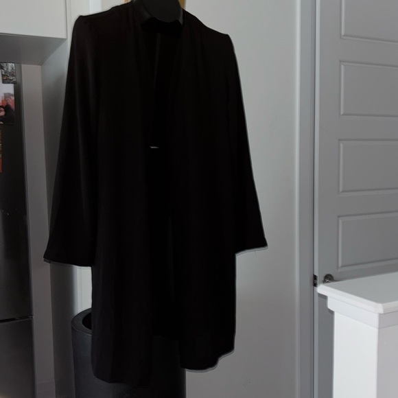 Only black chiffon long open draped  blazer light jacket Sz 38 - Picture 3 of 11